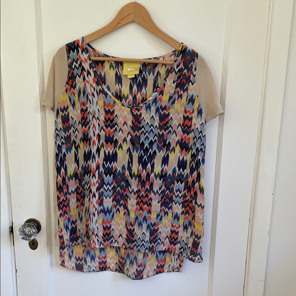 Anthropologie Maeve Grafica Chevron Silk Shirt Size M